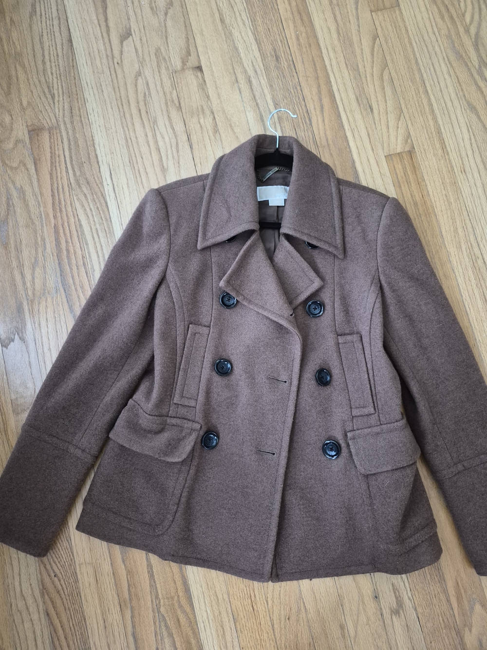 Michael Kors Womens Double-Breasted Wool Blend Peacoat - Brown